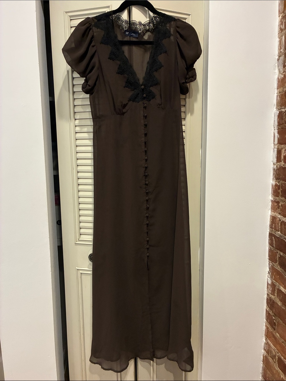 GAP Brown Maxi Dress with Black Lace Trim